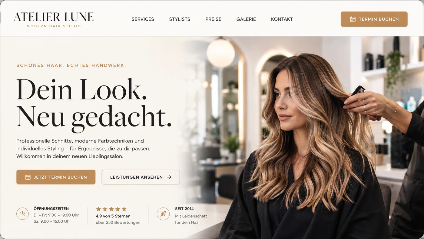 Beispiel einer von Bookanord gestalteten Salonwebsite